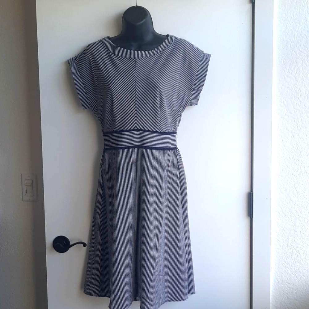 Monteau Striped Navy & White Dress Medium